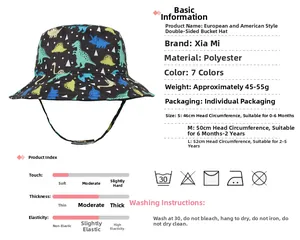 Guide des tailles pour chapeau réversible dinosaure enfant de 46cm à 52cm de tour