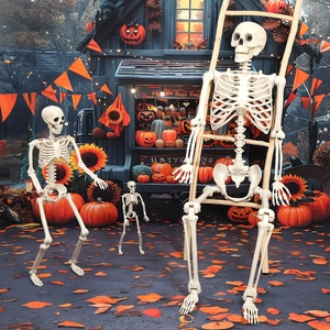 Realistic poseable Halloween skeleton set in various sizes for spooky party yard decor