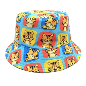 Cartoon Tiger Print Reversible Bucket Hat Sun Protection Polyester Breathable Outdoor Vintage Style Hat For Men Women