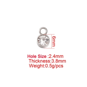 Ciondolo pietra natale 6 mm in acciaio inossidabile con base argento e zircone chiaro