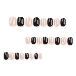 24pcs short round cat eye false nails in chocolate brown and pearl pink finish