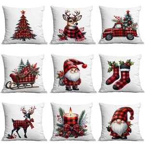 Housses De Coussin De Noël Peluche Courte Douce Plaid Buffalo Rouge Noir Taies D'oreiller Décor De Canapé Maison