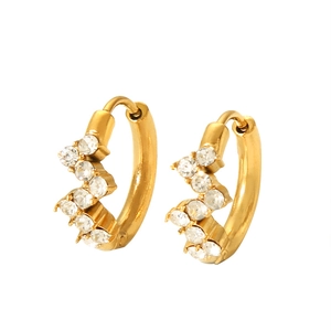 Exquisite 18K gold plated hoop earrings with wavy zircon pavé settings for women