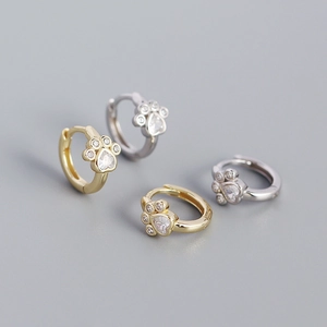 925 Sterling Silver Cute Pet Cat Paw Footprint Ear Buckle Earrings Heart Zirconia Hoop Earrings For Women Fashion Jewelry