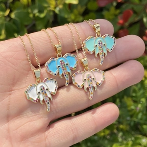 Elephant Pendant Necklace Copper Colorful Enamel Cubic Zirconia Dainty Animal Jewelry Gift For Women Trendy