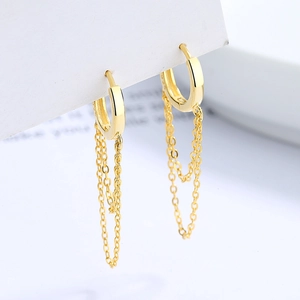 925 Silber Goldene Doppel-Quasten-Kettenohrringe im minimalistischen koreanischen Stil