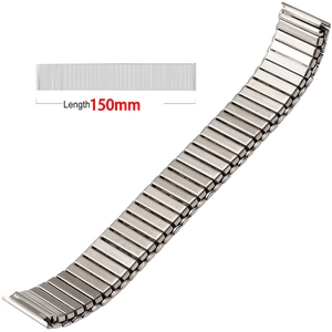 Detail view of silver stainless steel expansion watch band with 150mm length dimension
