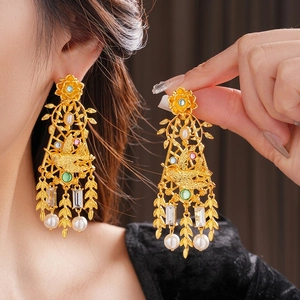 Pendientes De Botón Con Borlas De Flor De Trigo De Pájaro Vintage Con Diamantes De Imitación De Colores Cristal Y Perla Artificial De Imitación