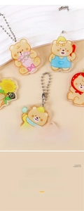 Detail of 3mm thick acrylic bear keychain with double-sided printing and metal ball chain