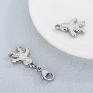 Polished stainless steel gingerbread boy pendant necklace with secure lobster clasp