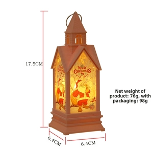 Christmas church lantern decoration with Santa print and 17.5cm height measurements