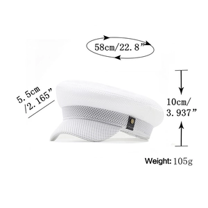 Breathable mesh newsboy cap detail with 58cm head circumference and 105g weight spec