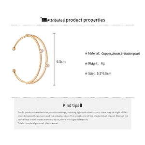 Detailed specs of gold double-layer copper bracelet with cubic zirconia and pearls