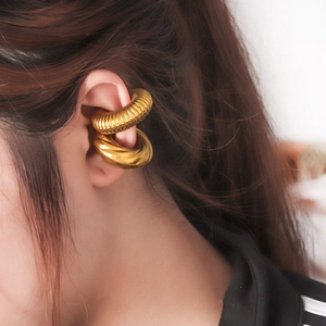 Vintage textured gold ear cuffs with twisted and ribbed design for non-pierced ears