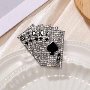 Broche poker quinte flush royale en alliage de zinc et strass pour costume d'homme et femme