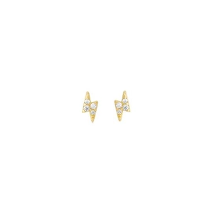 Minimalist gold lightning bolt stud earrings with sparkling crystal accents for women