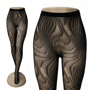 Sexy black fishnet tights with irregular wave patterns and high elastic waistband