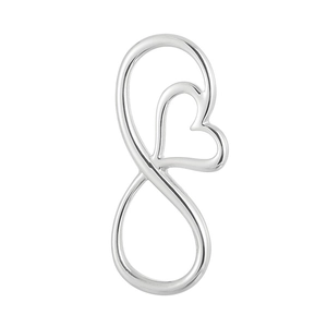 Close-up of silver titanium steel heart infinity pendant with polished finish