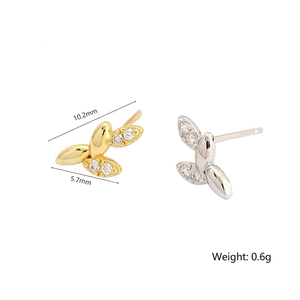 Dolci orecchini a lobo a foglia in argento S925 con diamanti in oro e argento