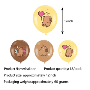 Set of 18 colorful Capybara themed balloons in yellow and brown for party decorations