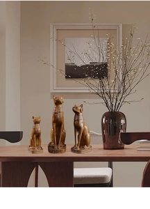 Three-piece bronze Egyptian Bastet cat statues in various sizes for luxury home decor