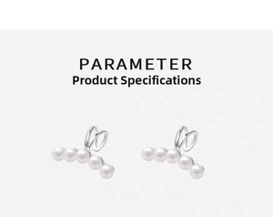 Detailed view of silver U-shaped clip-on earrings with a linear row of five pearls