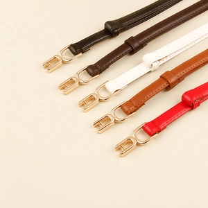 Minimalist leather belts for women with gold D-ring buckle in multiple stylish colors
