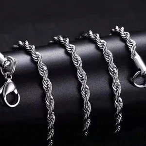 Detailed macro view of the silver rope chain with a secure lobster clasp and fine texture