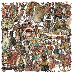 Adesivi Vintage in Stile Vittoriano Impermeabili in PET Set di Decalcomanie Decorative con Illustrazioni Retrò per Scrapbooking Diario Laptop Chitarra