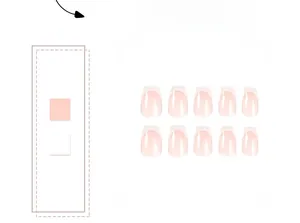 Detailed layout of 10-piece nude pink and white French tip press-on nails in square shape