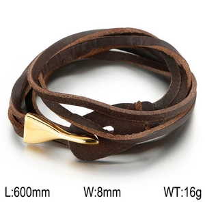 Bracciale in pelle intrecciata marrone multi-giro con chiusura dorata e misure dettagliate