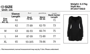 Detailed size chart for long sleeve slim fit dress showing measurements from XS to XL