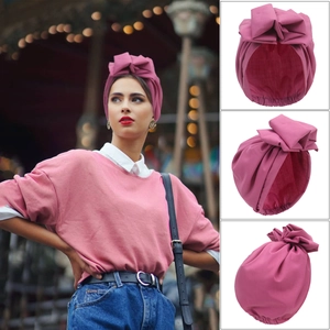 Fashionable dark pink French vintage turban hat for women with bow decoration