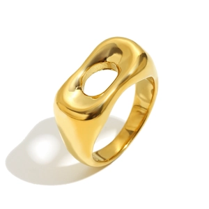 Polished 18K gold plated hollow bread ring with minimalist irregular chunky design