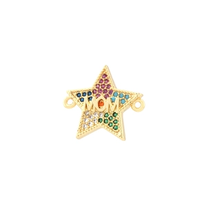 Detailed star-shaped gold pendant with multi-color zircon inlay and central MOM text
