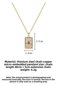 Detail of The Lovers tarot card pendant in gold finish with precise dimensions and steel chain