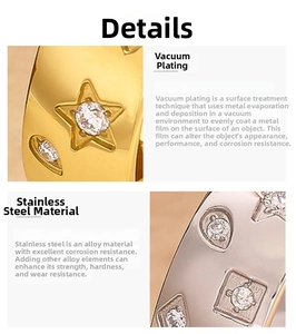 Detailed macro view of 18k gold plated stainless steel ring with inlaid zircon stones