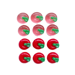 Mini resin cherry charms for DIY crafts in red and pink colors with green leaves
