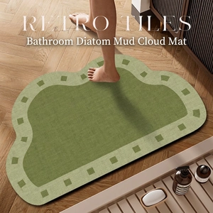 French retro green cloud diatomite bath mat with fast drying non-slip surface