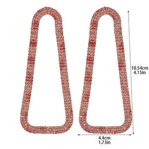Detailed dimensions of long pink rhinestone fringe earrings with measurements in cm and inches