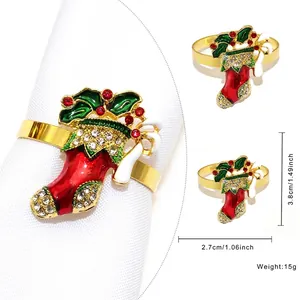 Christmas stocking napkin ring with red enamel and rhinestones for holiday tables