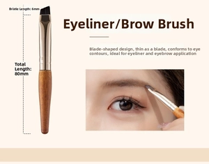 Detail view of 80mm angled eyeliner and eyebrow brush with 6mm synthetic bristles