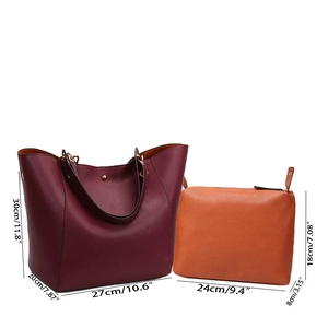 Detailed dimensions for the large wine red tote bag and orange clutch two-piece bag set