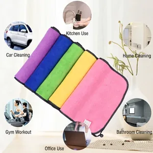 Microfiber cleaning cloth set in five colors with hooks for kitchen and home use