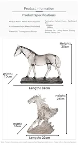 Detailed size specifications for Nordic resin horse statues with dimensions and material info