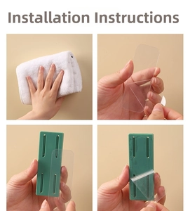 Step-by-step installation guide for the wall-mounted adhesive socket holder and rack