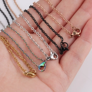 2mm slim stainless steel chain necklaces in five metallic colors with lobster clasps
