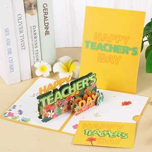 3D Teacher's Day pop-up card with floral design, envelope and message card set