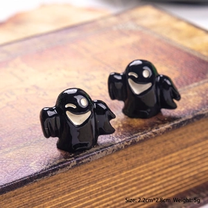Set of two cute 3D mini black ghost figurines on vintage books for Halloween decor