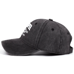 Retro washed cotton baseball cap in charcoal grey with white 3D embroidery detail